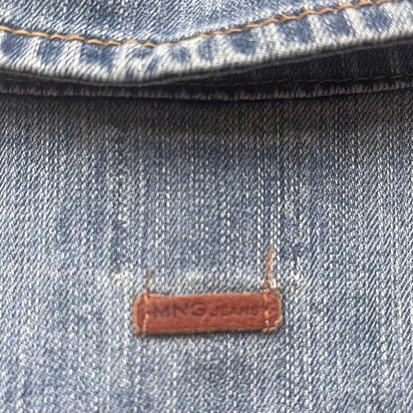 MNG Mango Denim Trucker Jacket Womens Large Blue Distressed Baddie Streetwear - Picture 5 of 10